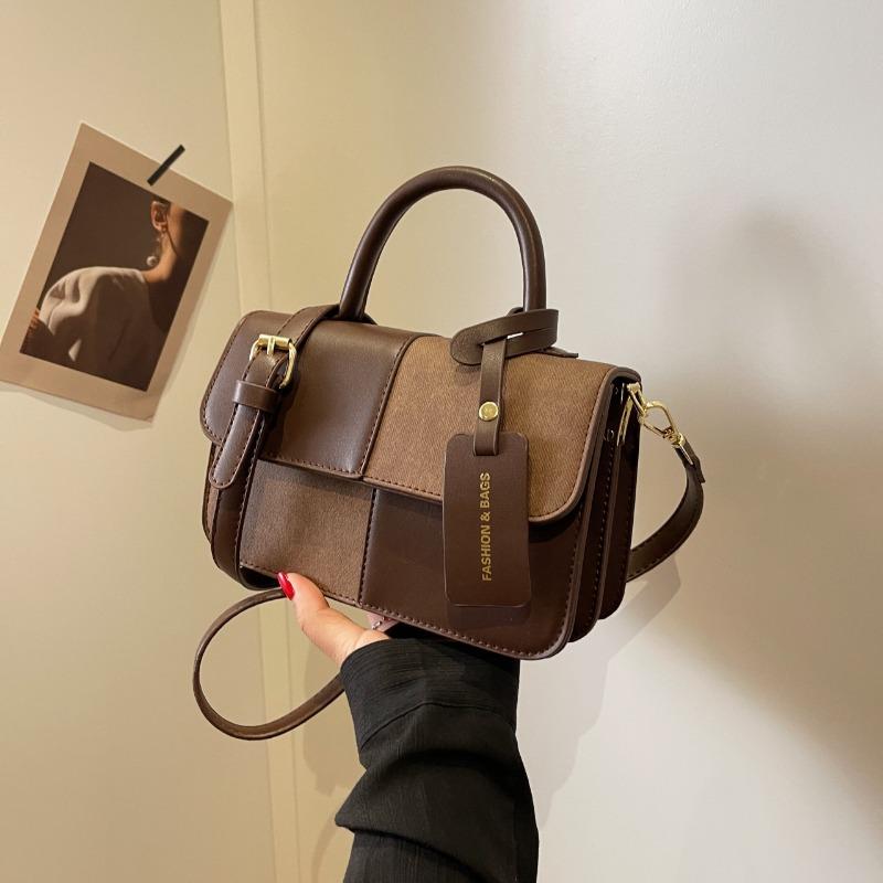 Fashion contrasting color simple handbag new trendy casual small square bag retro shoulder messenger bag bag women