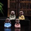 4Pcs Mini Monk Tea Pet Ornaments – Ceramic Zen Figurines for Tea Table, Bonsai, and Home Decoration