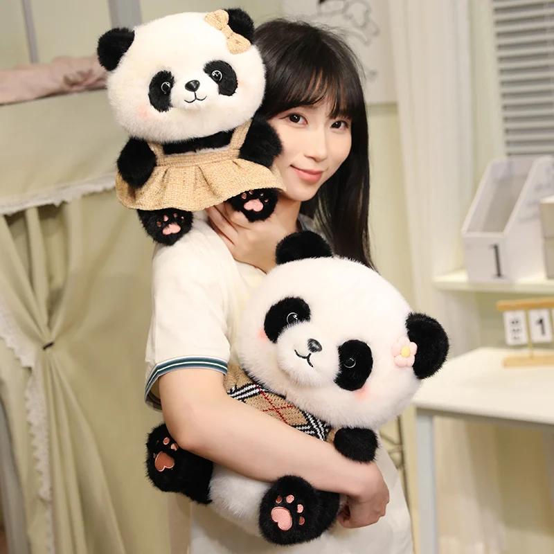Good Quality Cartoon Panda Plush Toys Cute Elegant Cozy Panda Doll Wearing Princess Dress Sweater Kids Gift Multiple Styles