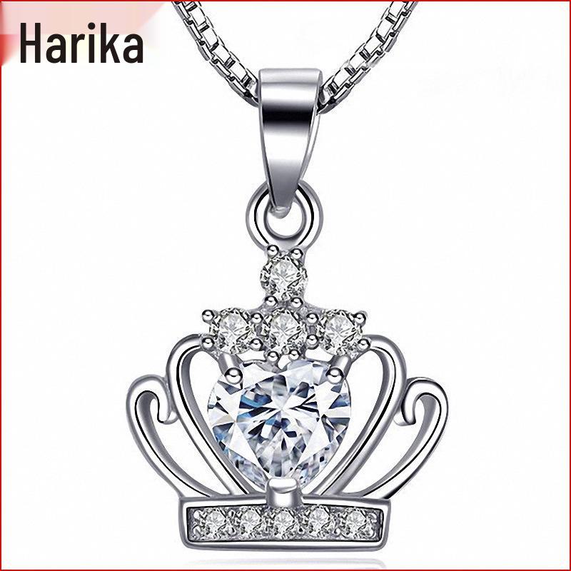 Queen's Arrival Crown Pendant Crystal Necklace - Silver Korean Fashion Jewelry