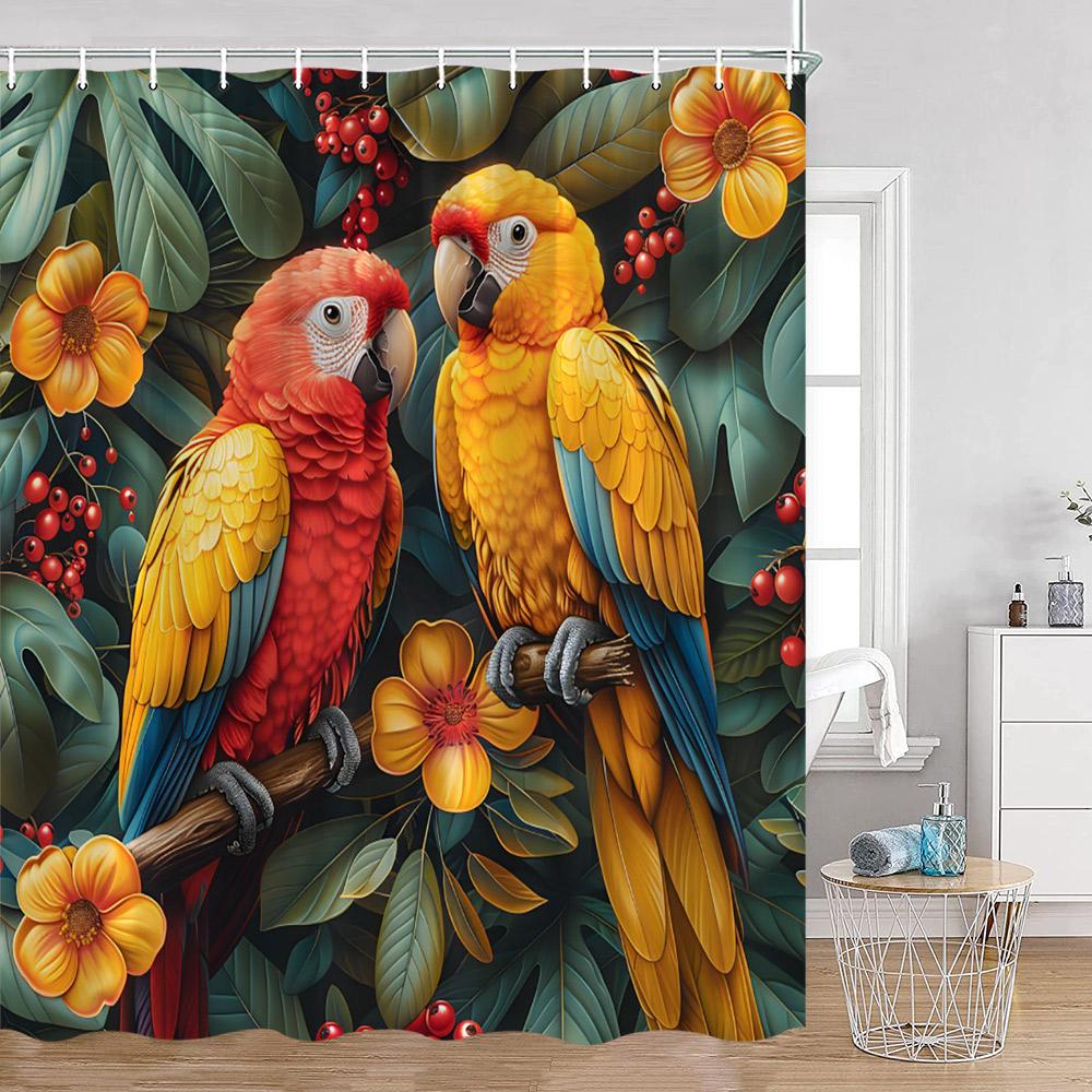 Birds Shower Curtains Parrot Hummingbird Cute Animals Tropical Leaves Spring Bathroom Curtain Polyetser Home Decoration For Bath