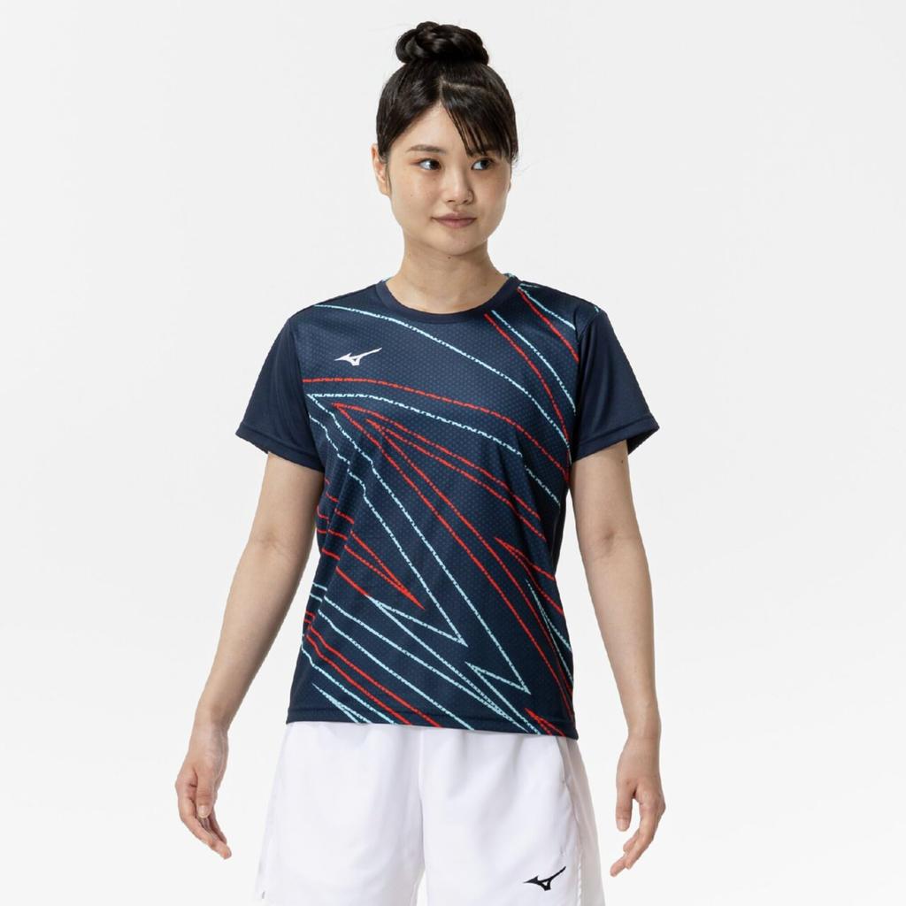 Short Sleeve Game Dynamotion Perfect for Club Navy Size M Women's Tennis/Badminton Shirt, Sweat-Wicking, Quick-Drying, Fit, Activities, Blue,