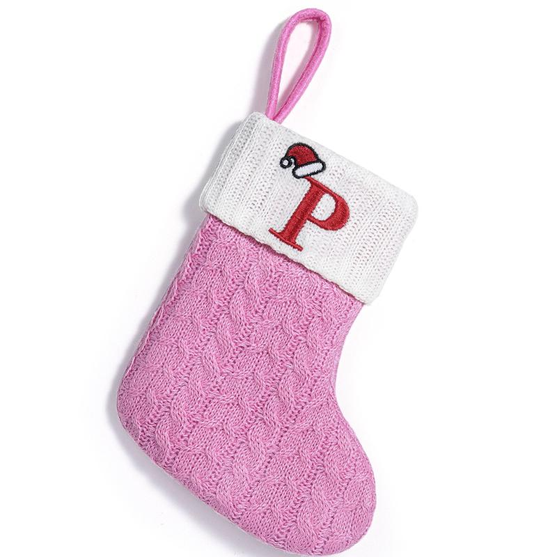Xmas Tree Pendant Decor Gift Bag Letter 3D Embroidered Gift Christmas Party Decoration Pink Christmas Socks
