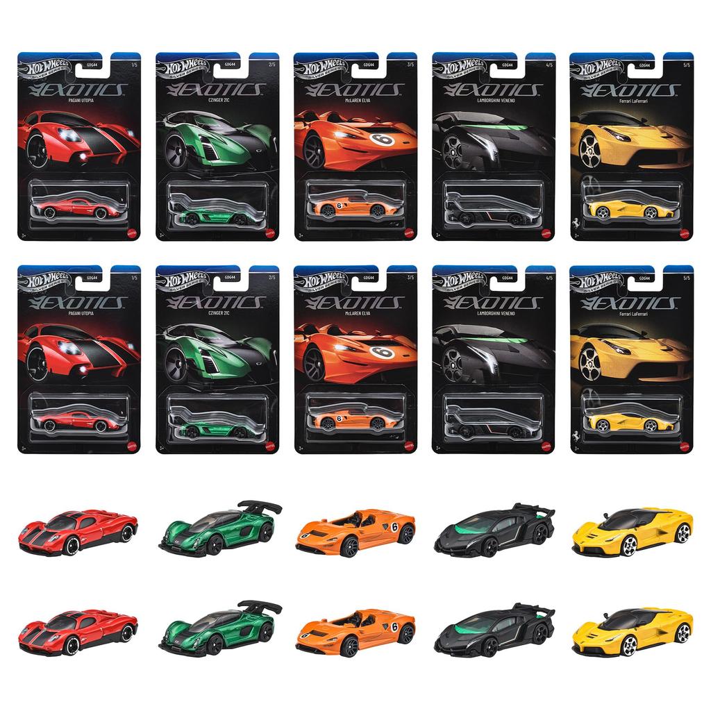Hot Wheels Theme Automotive Assortment Exotics Diecast Cars of Ages (Box 10) - 3+ - GDG44-987U