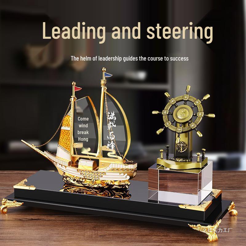 Elegant Crystal Sailboat Pen Holder: High-End Office or Housewarming Gift Decoration