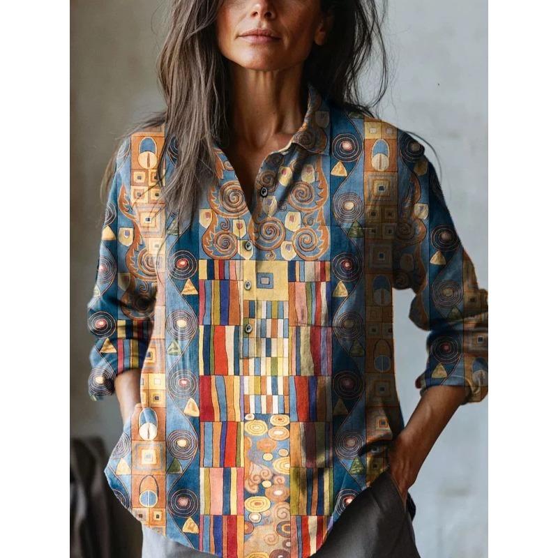 Summer Women's Loose Printed Round Neck Casual Plus Size Women's Long Sleeve T-shirt