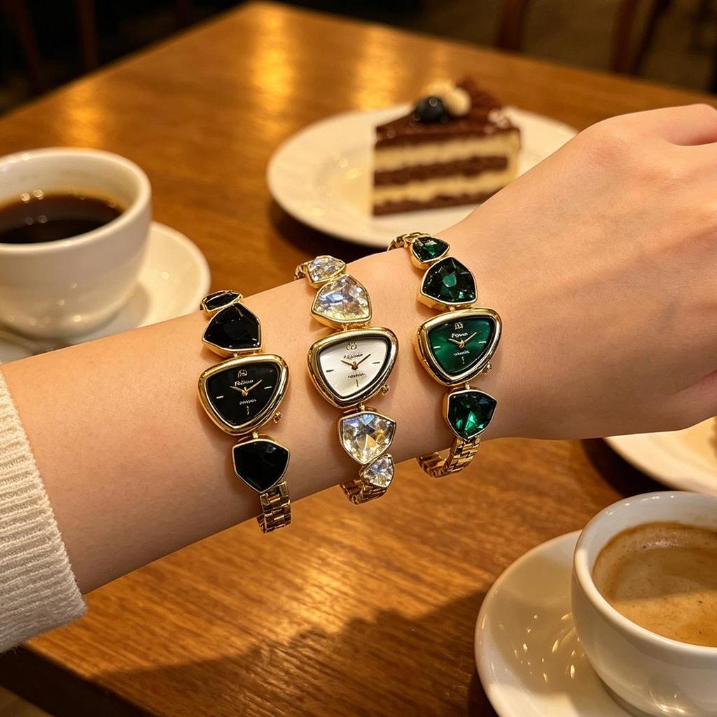 Colorful Diamond Women's Bracelet Watch: Irregular Design, Light Luxury, Perfect for Daily Commute