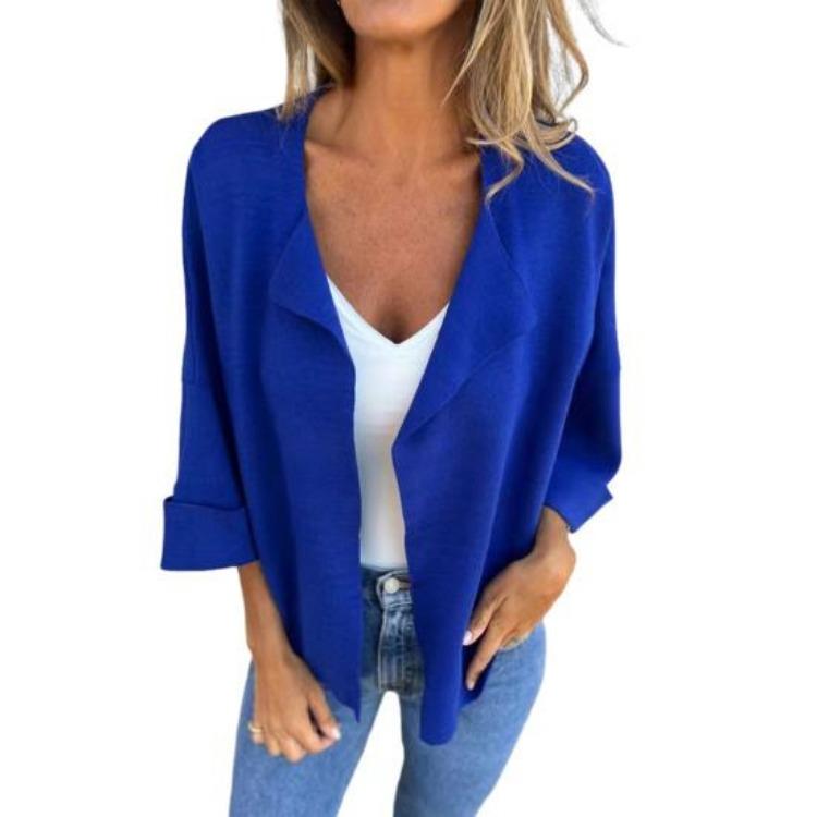 Spring Autumn Women Imitation Suede Jacket Lapel Long Sleeve Open Front Coat Solid Color Regular Style Outerwear S синий