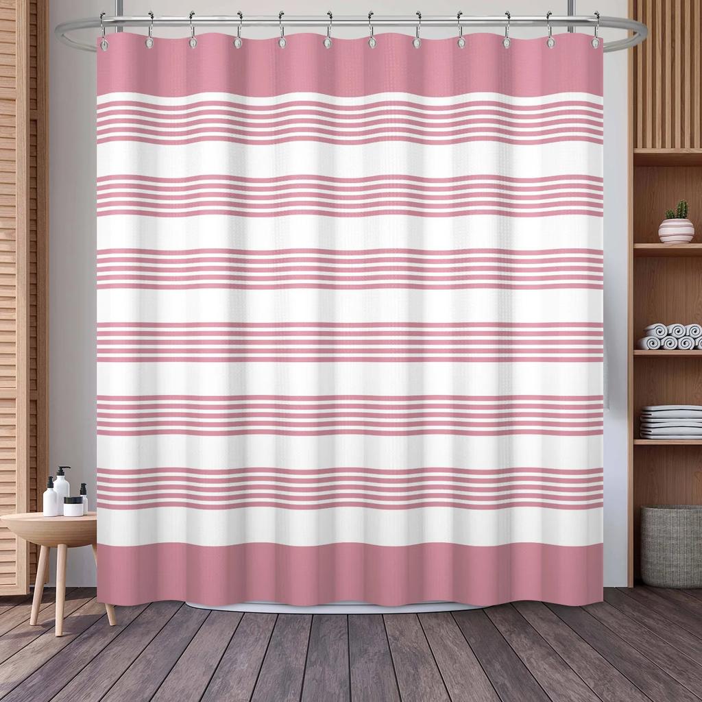 Waffle Shower Curtains Modern Hotel Style Striped Geometric Pattern Bath Decor Waterproof Polyester Bathroom Curtain with Hooks