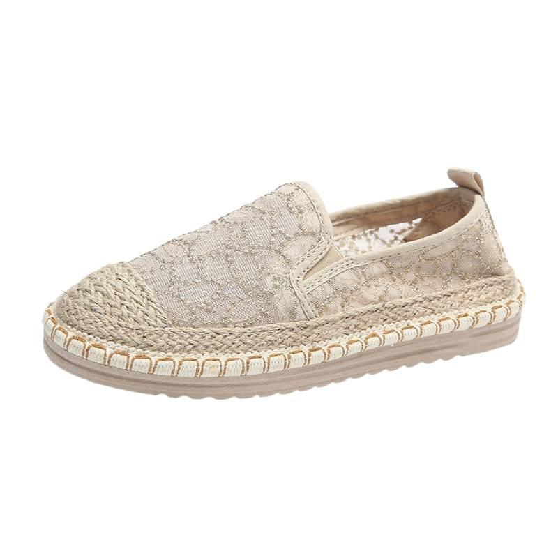 Lace breathable fisherman shoes women's 2025 summer new linen woven hollow loafers casual flat shoes
