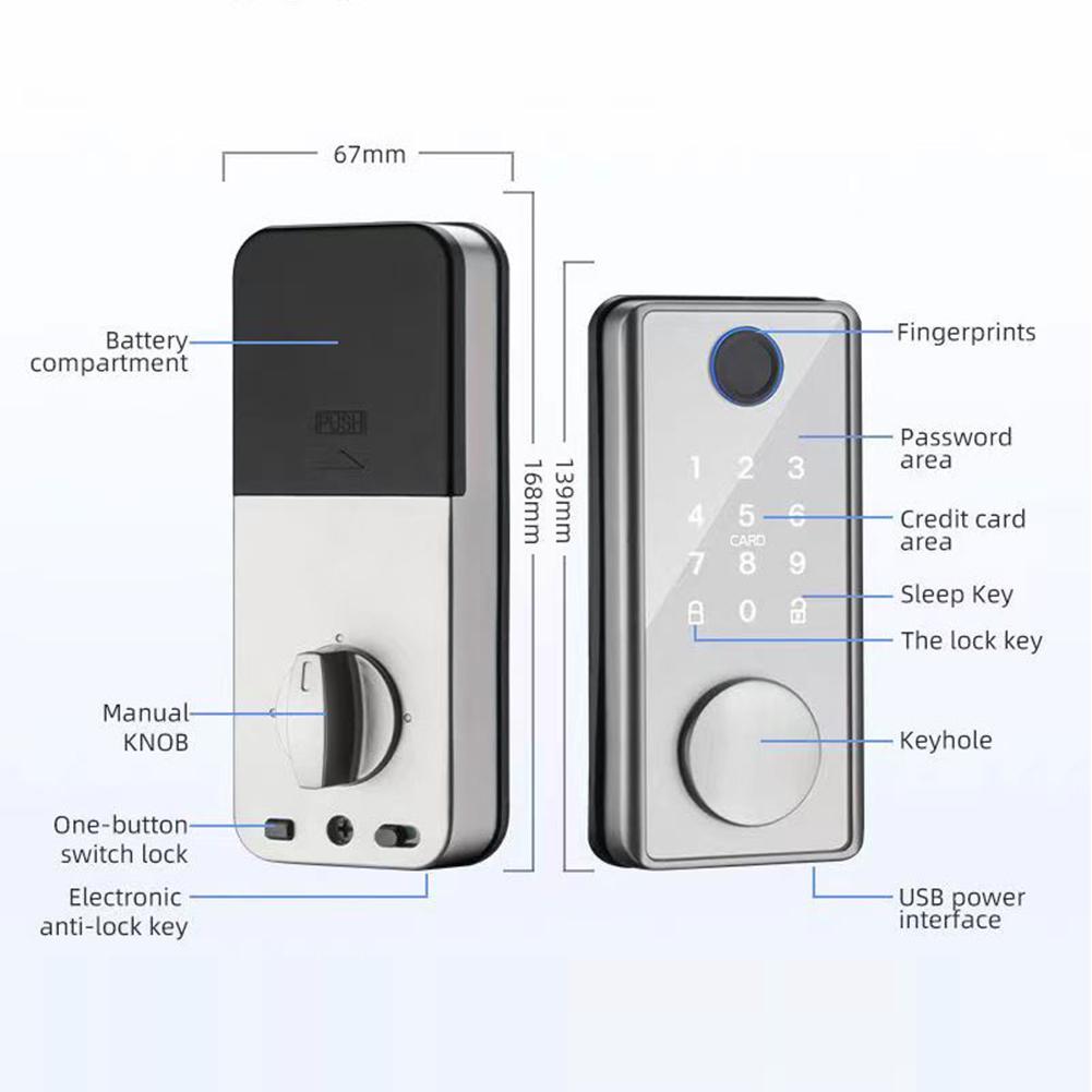 Smart Home Security Door Lock Anti-theft Biometric Smart Locks Tuya APP Bluetooth-compatible with Key Quick Unlock