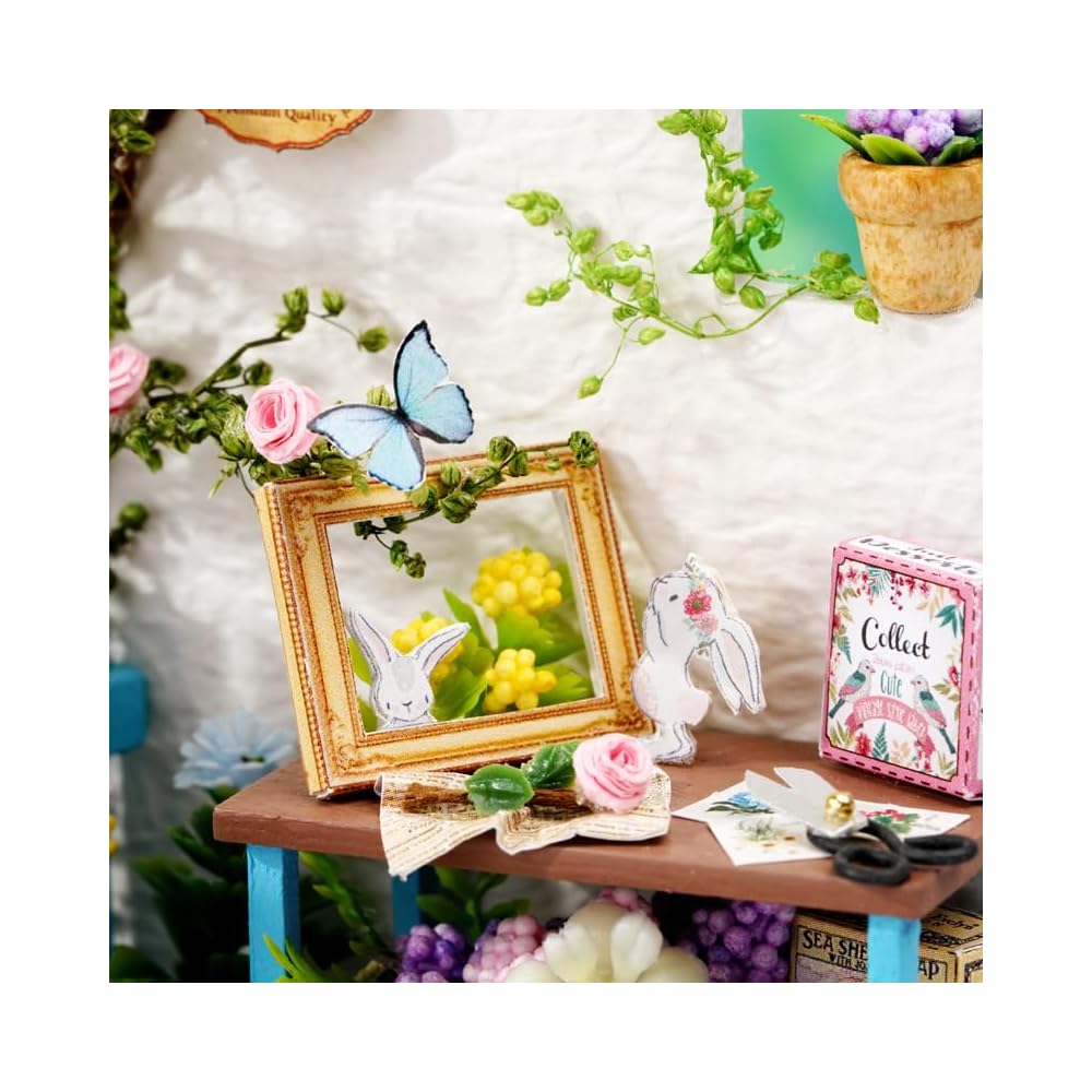 DIY Miniature Dollhouse Kit Garden Corner with LED Light and Dust Cover 3D Puzzle Home Decor for Beginners