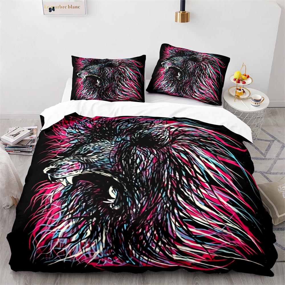 Lion Duvet Cover Set 3D Print Wild Animal Under Sunshine King Queen Size For Teens Kids Bedding Set Polyester Comforter Cover