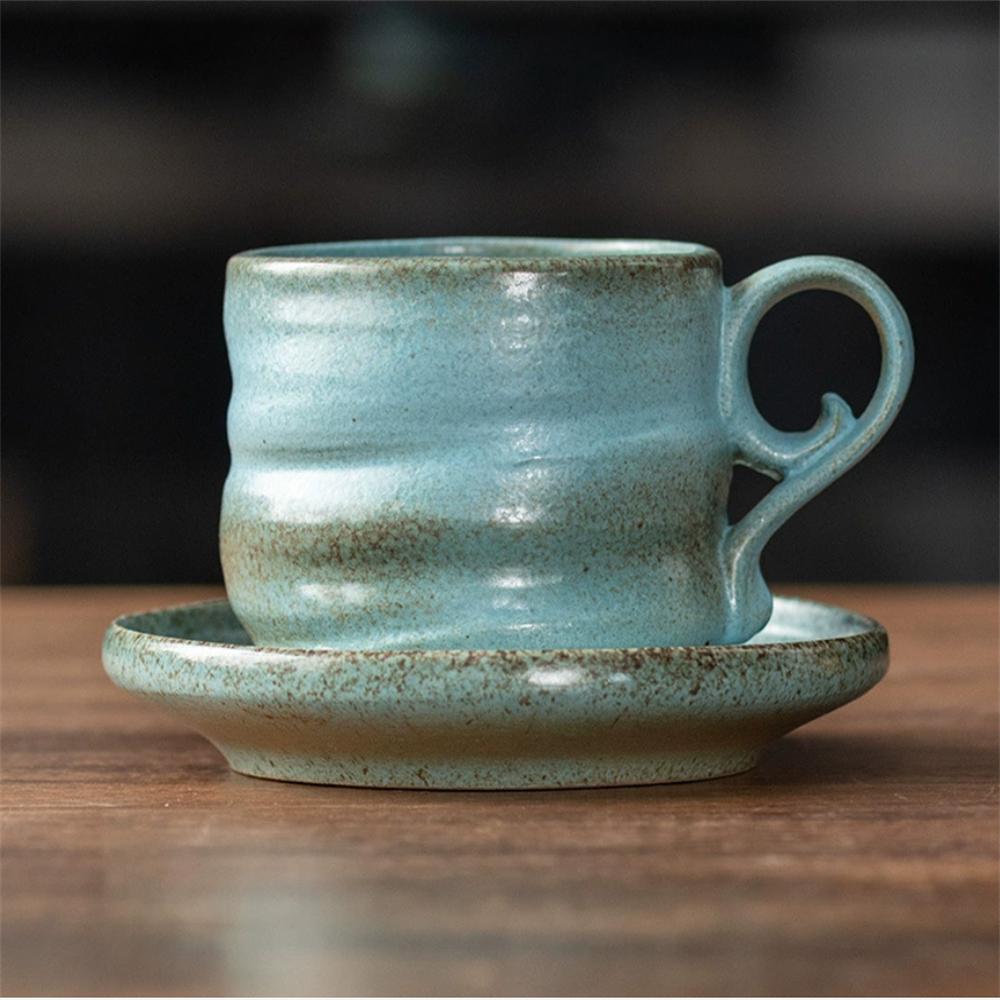 1X Japanese Style Creative Retro Ceramic Coffee Cup Mugs Saucer Set Tea Coarse Coffee Milk Cups Mug