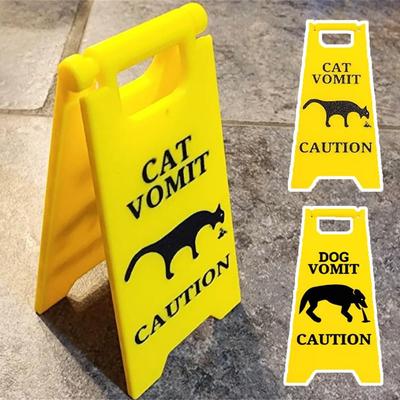 Durable Funny Cat Vomit Sign Bright Yellow Gift Warning Sign Yard Signs