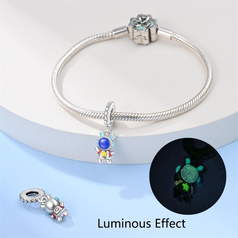 925 Silver Color Luminous Planet Spacecraft Astronaut Firefly Charms Beads Fit Qikaola 925 Bracelets DIY Christmas Jewelry Gifts