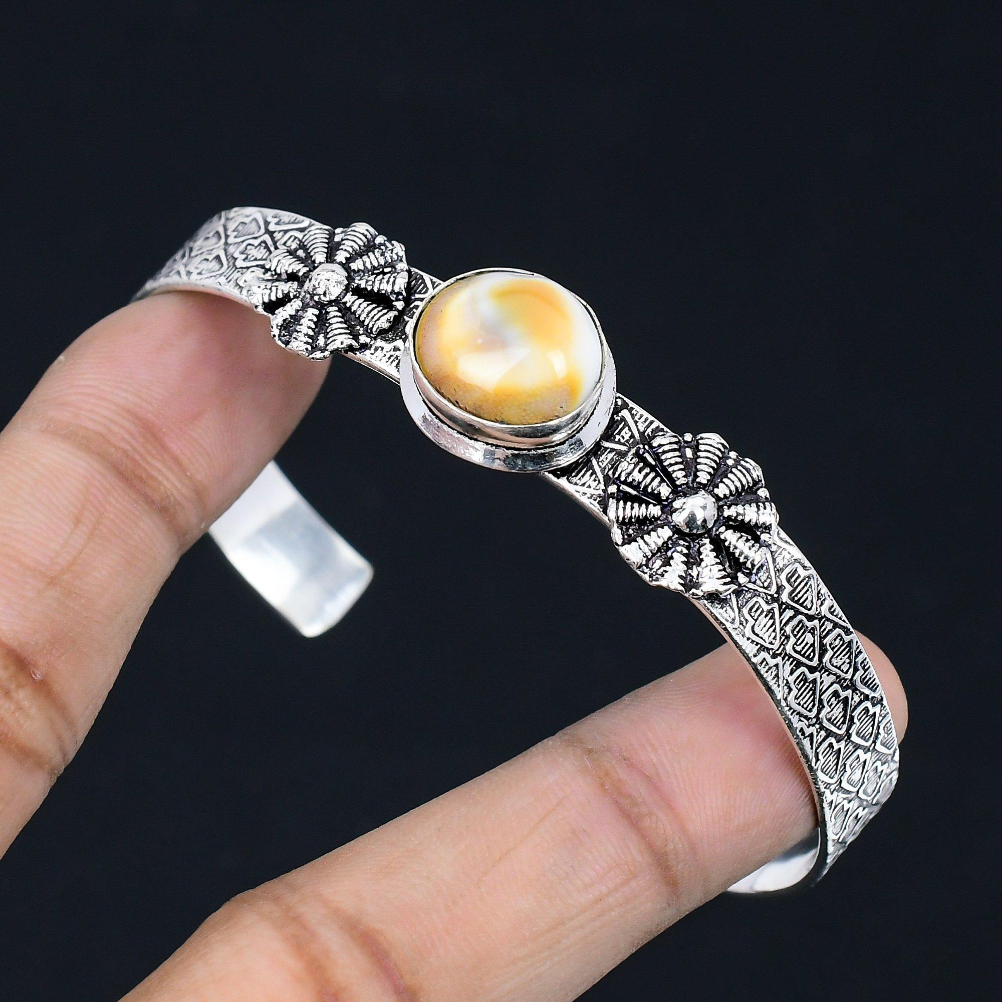 

Daughters Day Deal 925 Sterling Silver Shiva Eye Shell Stone New Bangle Bracelet Adjustable