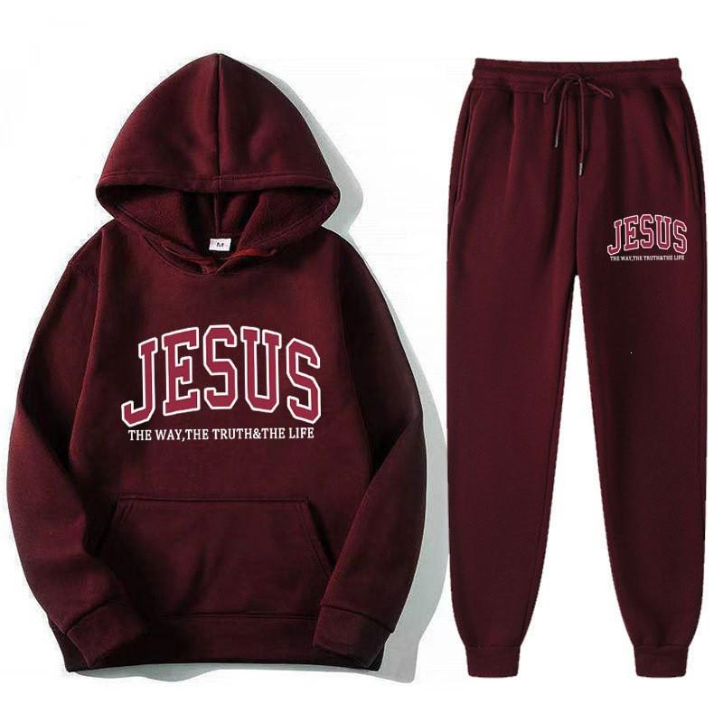 Letter Print Hoodie Sweatpants Set Men Women Casual Tracksuit Long Sleeve Sportswear