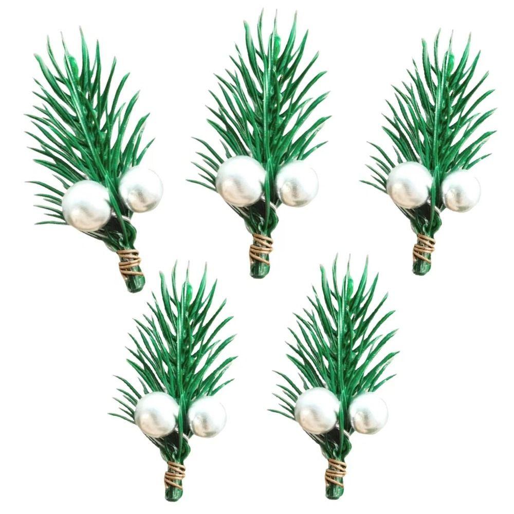 10PCS Green Artificial Pine Branches DIY Accessories Home Decoration Christmas Red Berries Stems Wrapping Wedding Ornament