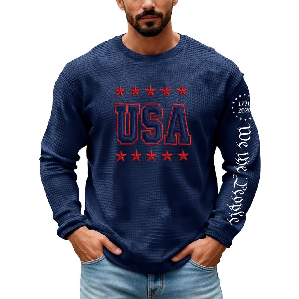 Camiseta de Manga Larga para Hombre - Camiseta Deportiva Pulóver de Cuello Redondo Bordada 250 Aniversario