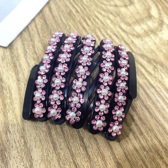 4-teilige Haarreifen, einziehbare Stirnbänder im Taschenformat, rutschfestes Zahndesign, dehnbare Strasssteine, Blumendekor, Haarreifen, Haarschmuck