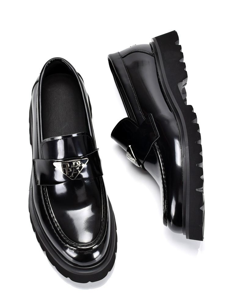 

Лоферы на платформе мужские из натуральной кожи с одной педалью, лакированные, дышащие, деловые, глянцевые, с открытым краем, расшитые бисером, из коровьей кожи, мужская обувь 43 чёрный