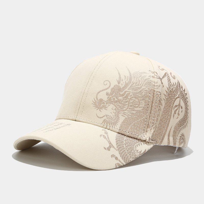 

Traditional Chinese Dragon Design Cap With Adjustable Fit For Summer Sun Shielding бежевий