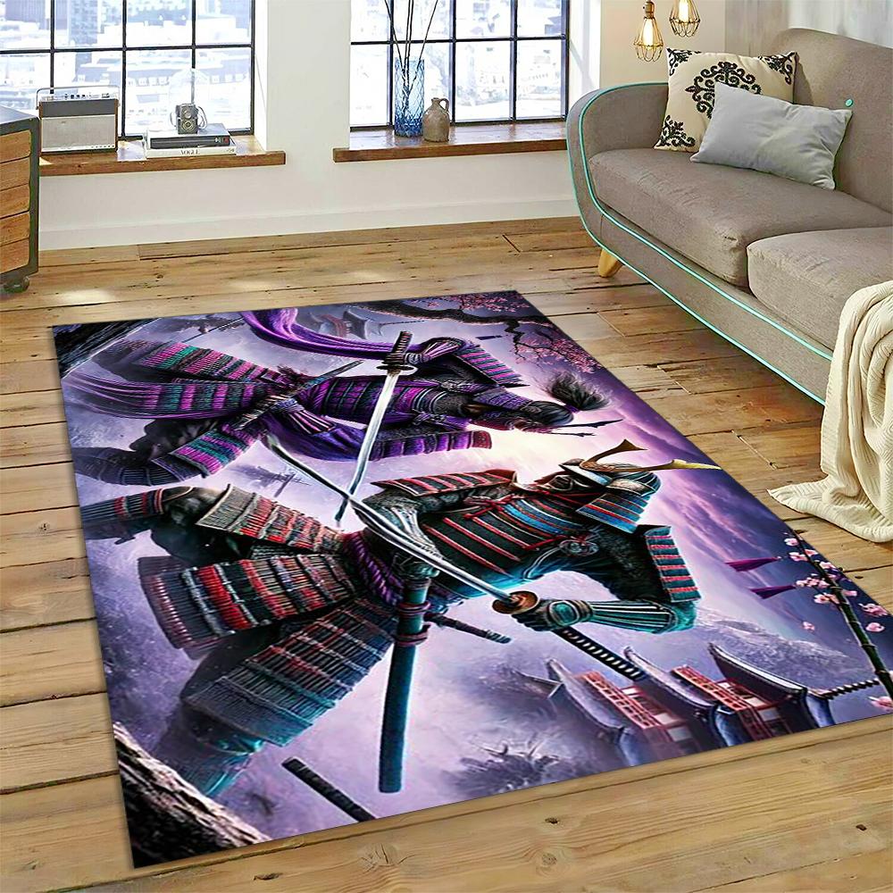 2025 New 3D Japanese Samurai Bushido Katana Cartoon Carpet Rug for Living Room Bedroom Home Sofa Decoration,Non-slip Floor Mat