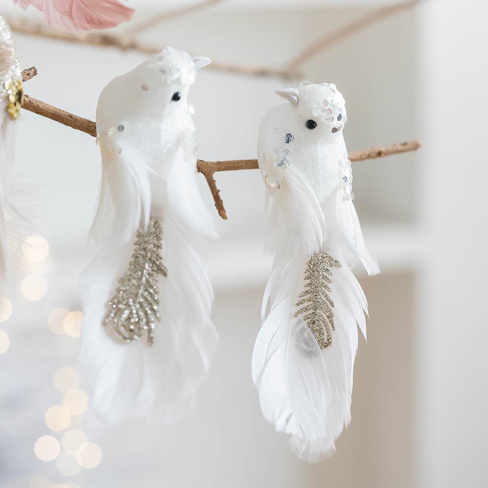 2PC Glitter Christmas Birds Artificial Foam Feathers Couple Bird Pendants for Home Wedding Party XMAS Tree Realistic Decoration