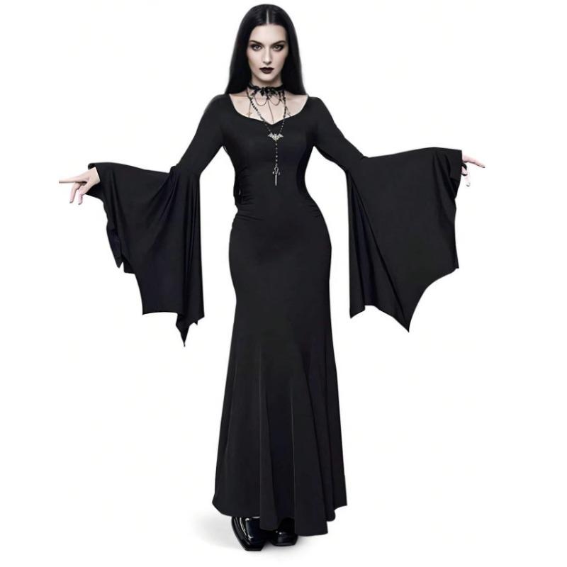 Halloween Spice Girl Fashion Temperament Slim Dress Summer New Bat Sleeve Fishtail Dress Women's Witch