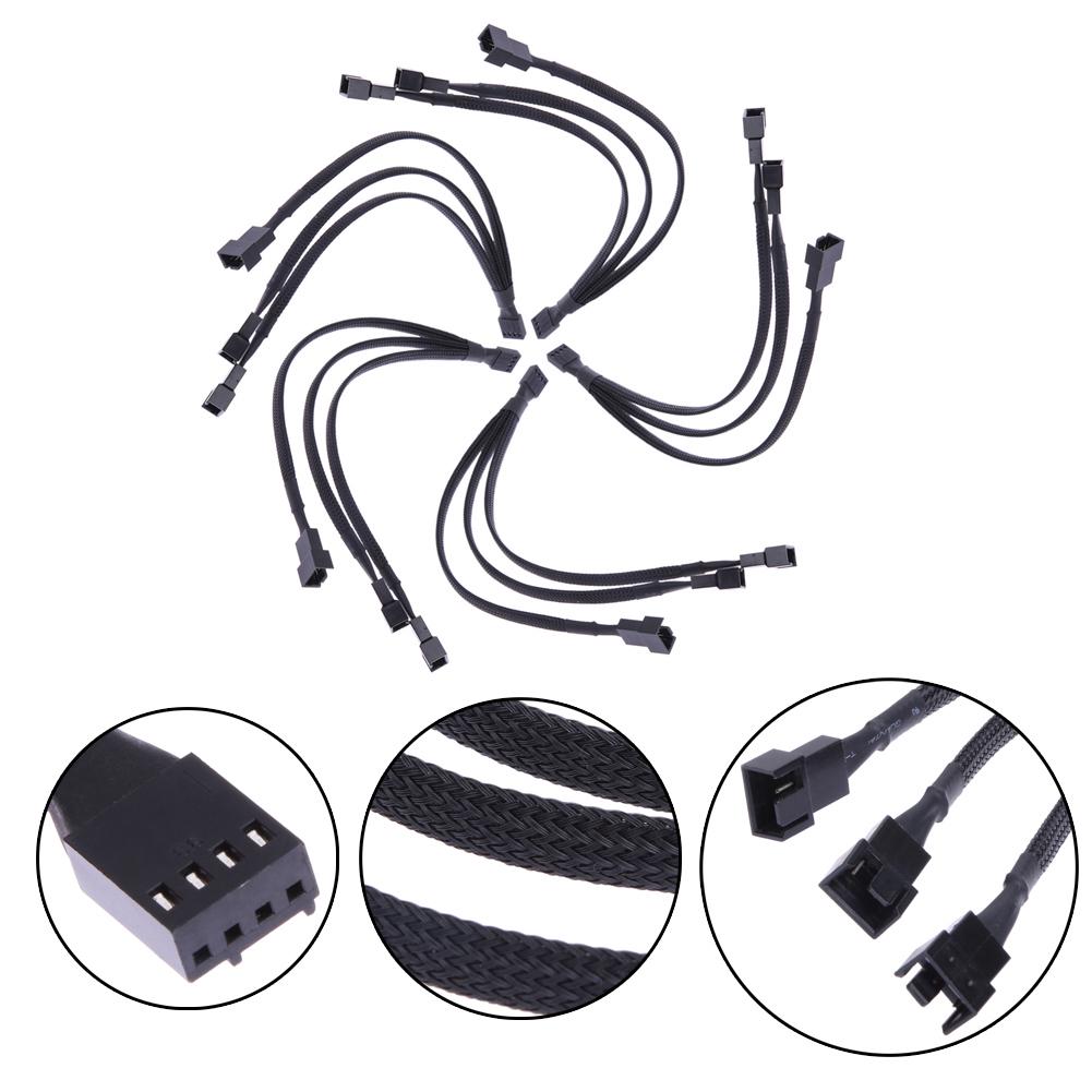 5-1PCS 4 Pin PWM Fan Cable 1 to 3 Ways Splitter Black Sleeved Extension Cable PMW Fan Connector Cord Lines Computer Wires