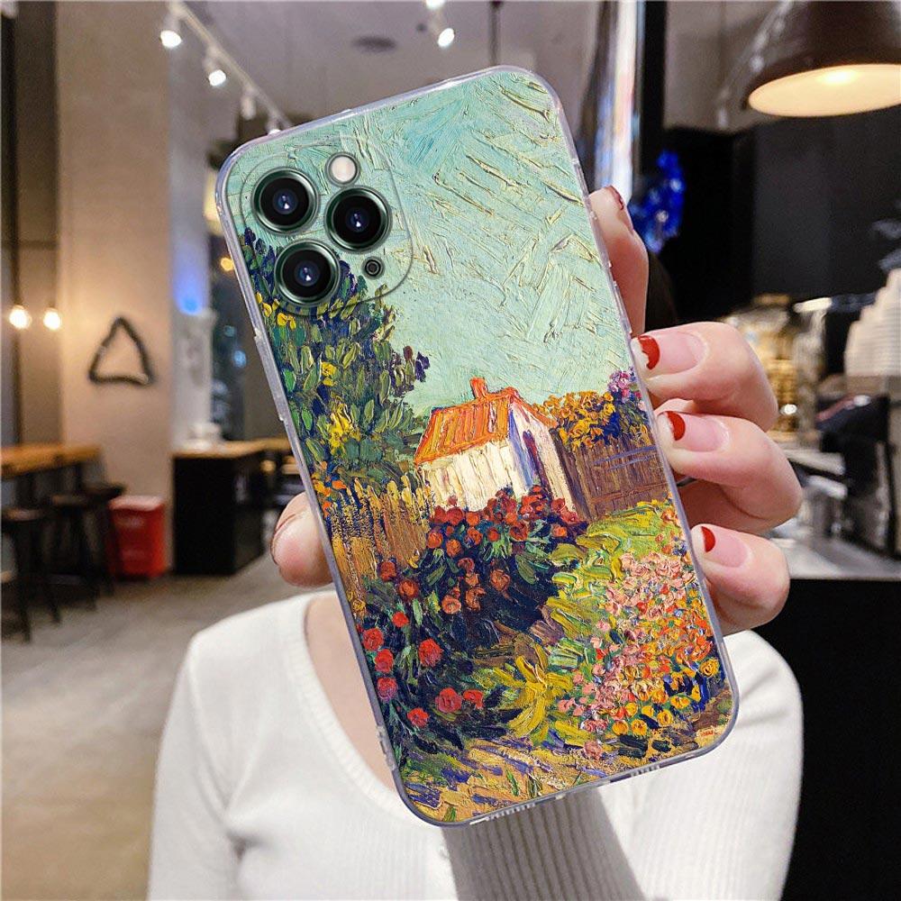 Starry Sky Van Gogh Oil Painting Sunflower Almond Blossoms Clear Phone Case For iPhone 15 13 11 12 14 Pro Max XS 7 8 Plus Covers