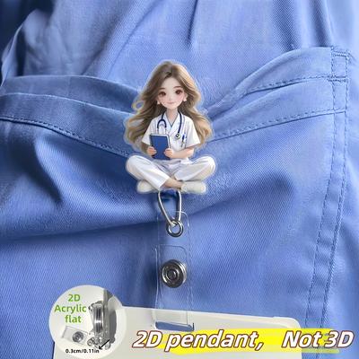 Portabadge Retrattile Ragazza 2D in Acrilico con Libro Porta Badge Infermiere Accessorio Lavoro Medico