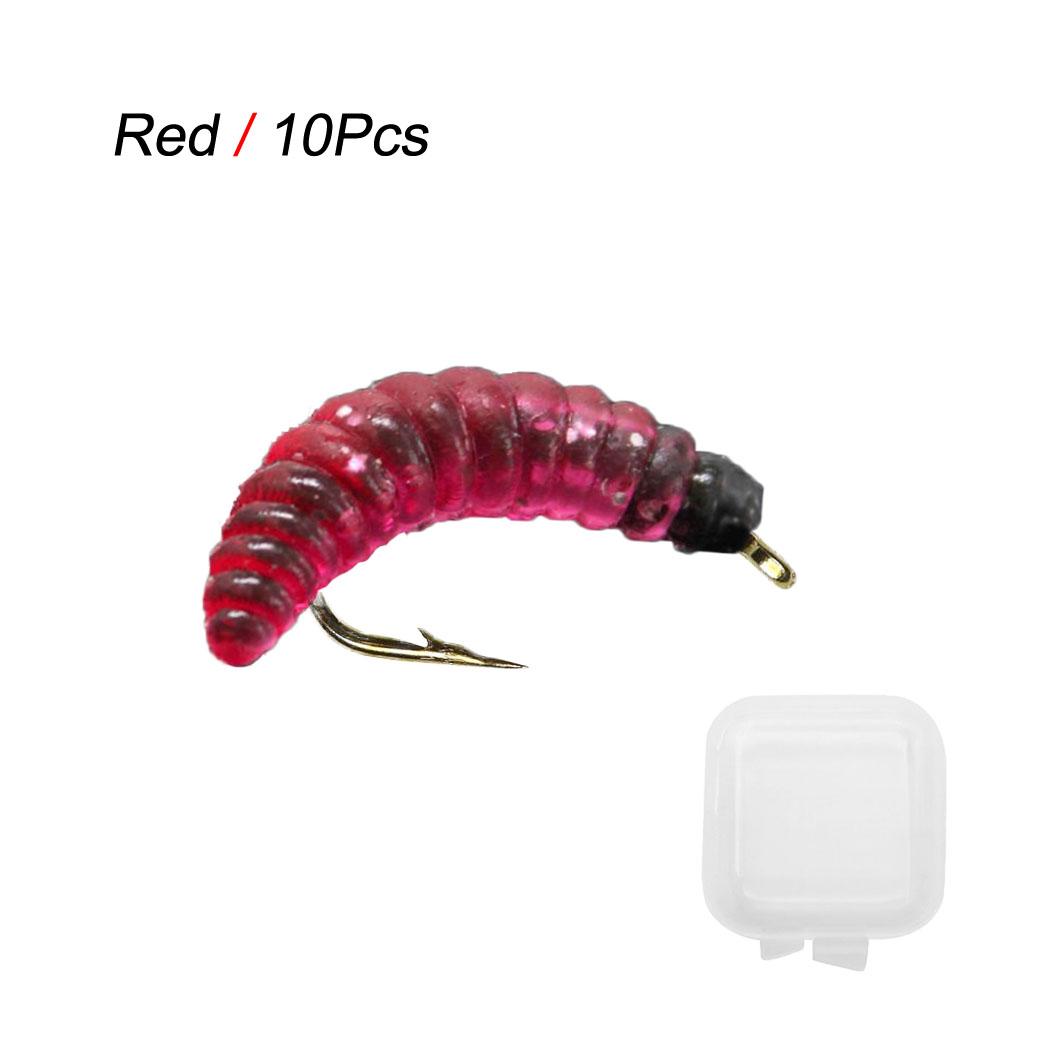 

10 шт. разноцветная личинка для ловли нахлыстом, мокрая форель, наживка для червей, приманка для форели, карпа, окуня, приманки для ловли нахлыстом и насекомыми красный