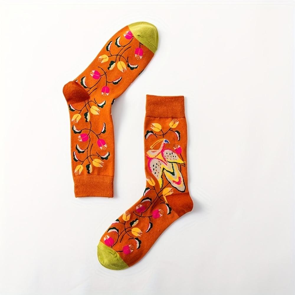 5 Paar Socken mit Blumendruck, Bequeme & Atmungsaktive Mid-Tube-Socken, Damenstrümpfe & Strumpfwaren