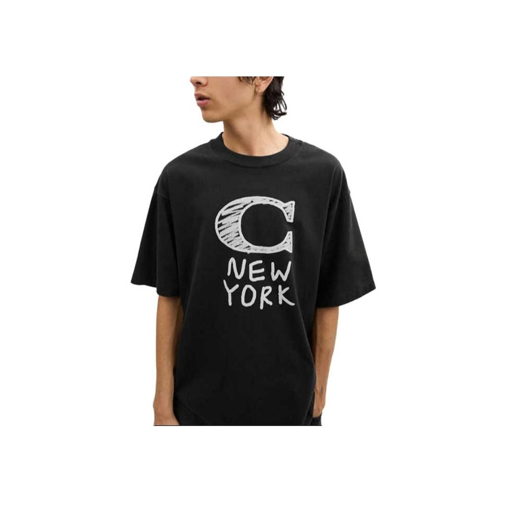 Coach SS24 Letter Print Cotton Crew Neck Short Sleeve T-Shirt Men Tops Black CM820-BLK