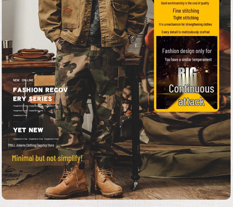 Men's Autumn Loose Fit Cotton Workwear Jacket - Trendy, Multi-Pocket, Plus Size, Casual Lapel Top