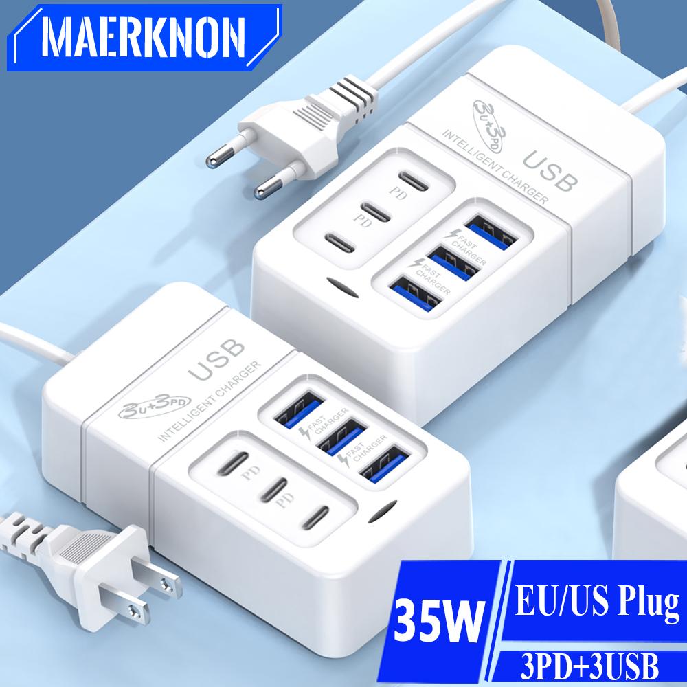 

USB PD зарядное устройство для Xiaomi 14 Type C Muti 6 портов мобильный телефон дорожный настенный адаптер портативная быстрая зарядка для Samsung S24 EU