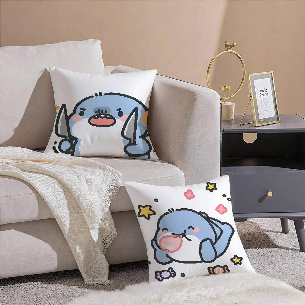 Tecknad Söt Hajar Monster Bild Kuddfodral Komfort Soffa Säng Silkeslen elegant Osynlig dragkedja Dekorativt kuddöverdrag