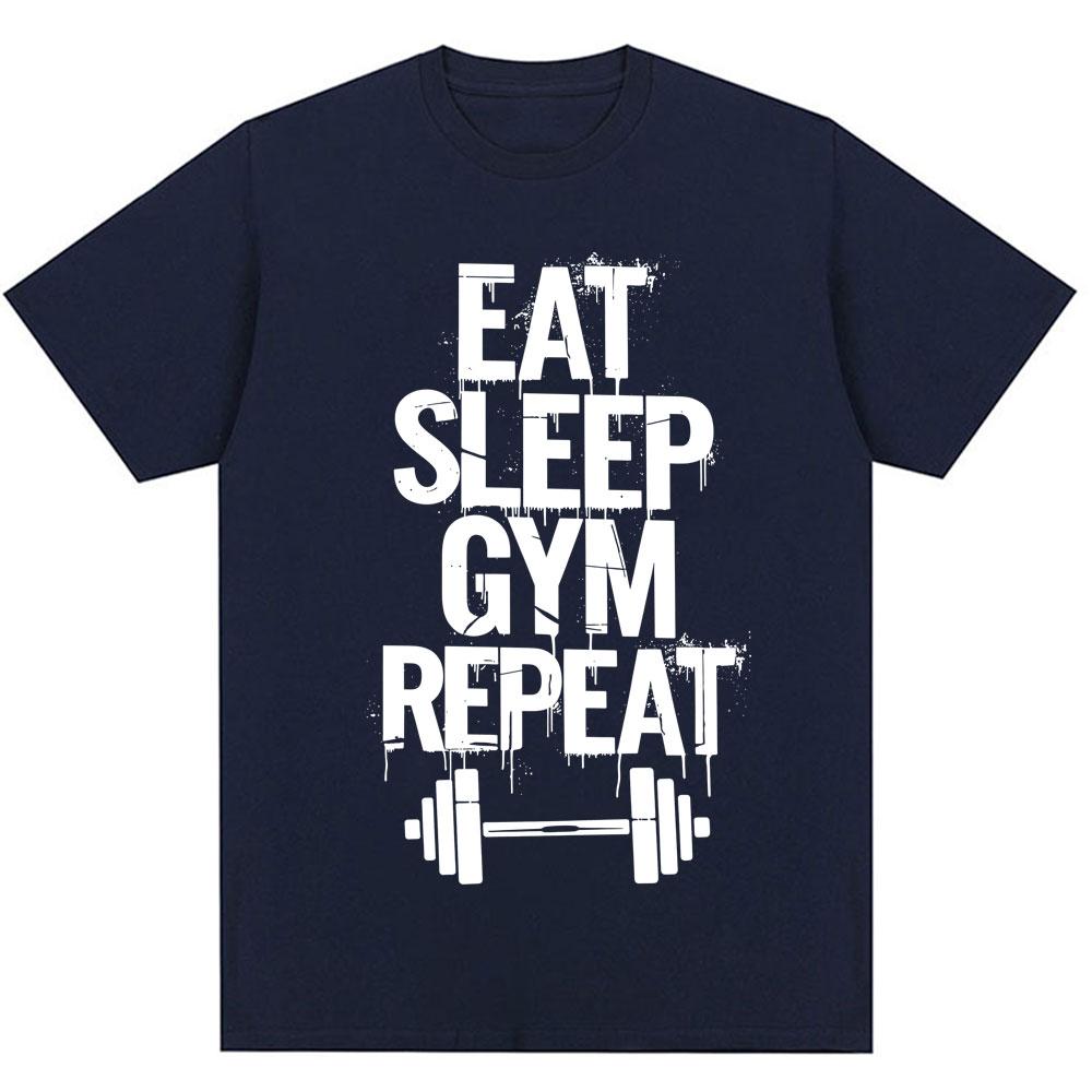 Eat Sleep Gym Repeat Fitness T-Shirt Unisex Damen Mode Workout Bodybuilding T-Shirts Oversized Baumwolle Lässig Sport T-Shirts Geschenke