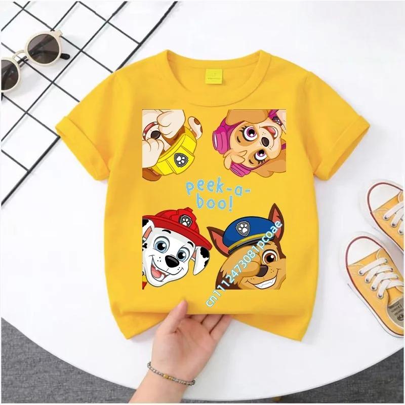 Hot Paw Patrol Kids T-shirts Kawaii Cartoon Character Printed Shirts Cute Boys Girls Casuals Tops Summer Birthday Clothing Gift