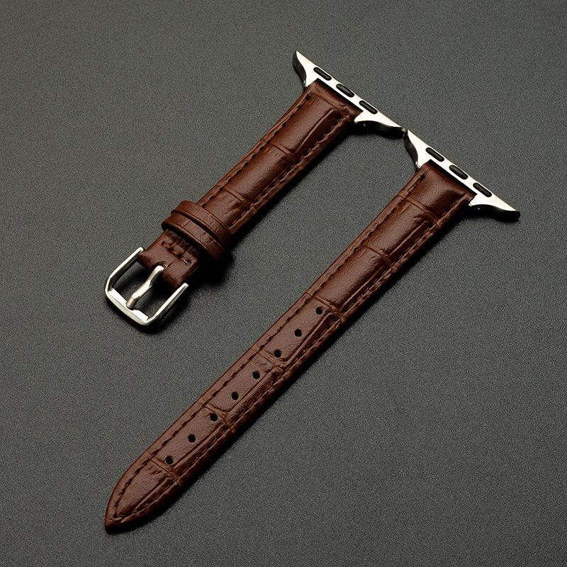 Genuine Leather Bamboo Grain Slim Apple Watch Band for Men & Women - iWatch Ultra Style