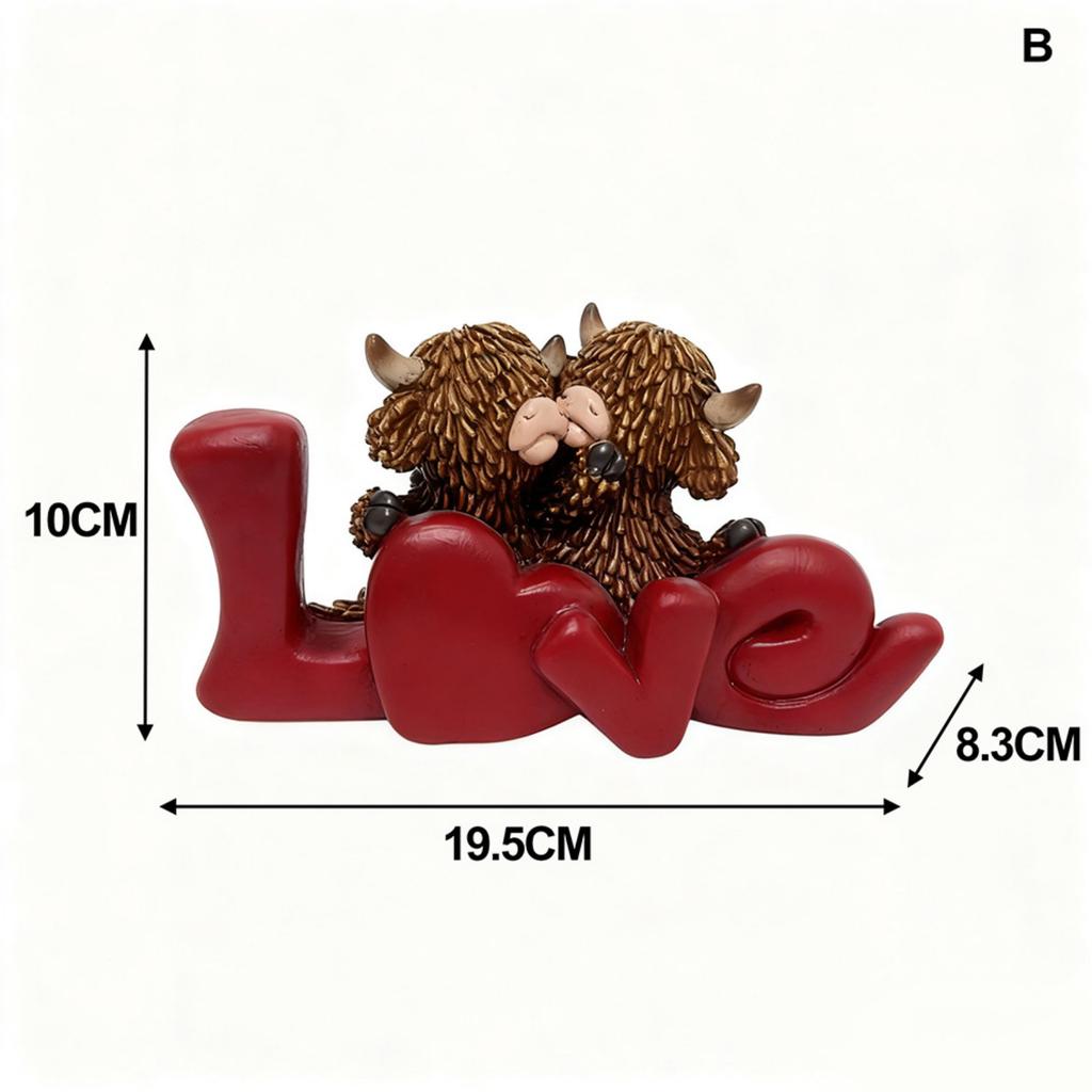Scottish Cow Figurine Creative Design Resin Calf Decoration Love Themed Cow Figure Adorable Farm Creature Decoration Handmade