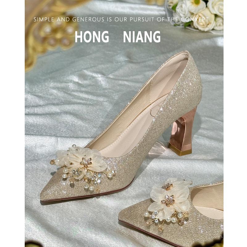 Fashion Bride Wedding Shoes French Main Wedding Dress Two Wear Not Tired Feet 2025 New Versatile High Heels for Women