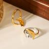 18K Gold Stainless Steel Star and Moon Open Ring, Stylish Color-block Adjustable Ring for Women