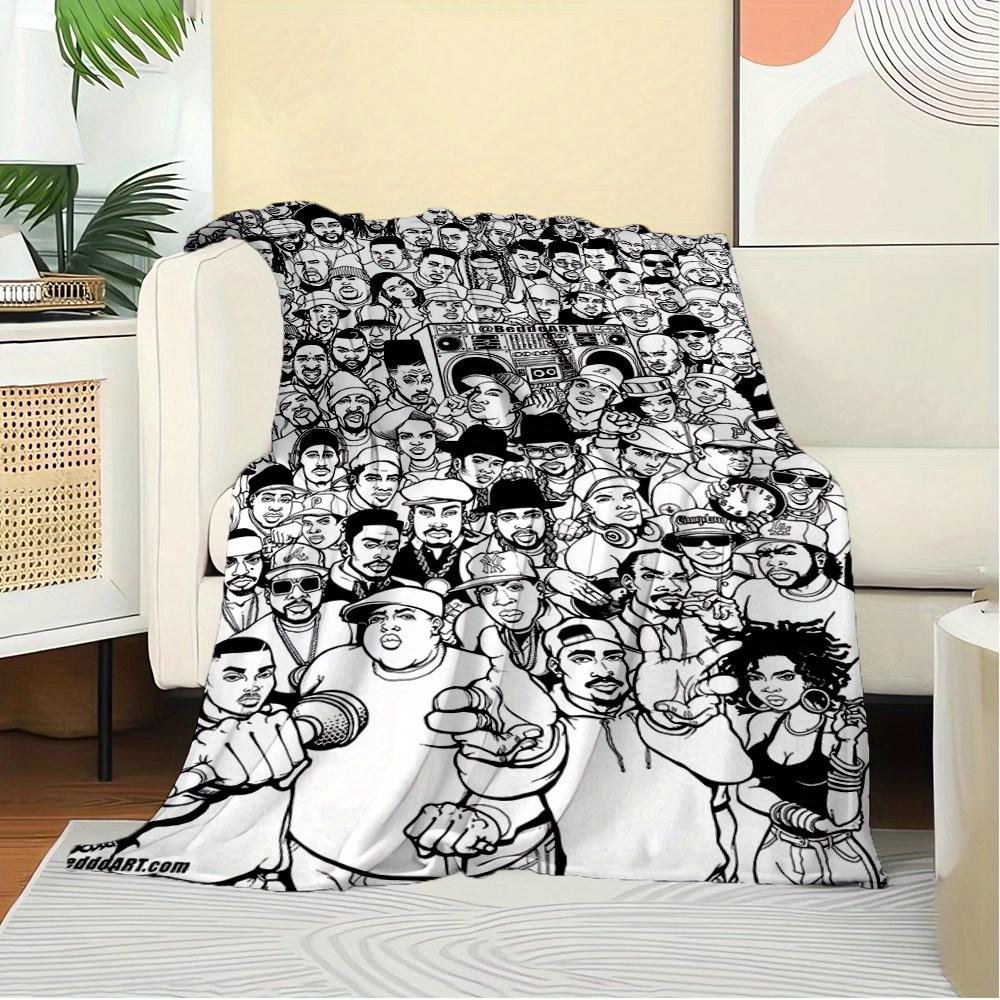 For Hip Hop,Culture,Icons Themed Flannel Blanket, Glam Style, Digital Print, All Season Comfort, ,for Cozy Plush Flannel Cover103