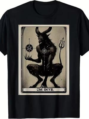 Men'S and Women'S The Devil Card T-Shirt Gothic Occult Graphic Tee Baphomet Pentagram and Major Arcana Design Retro Unisex