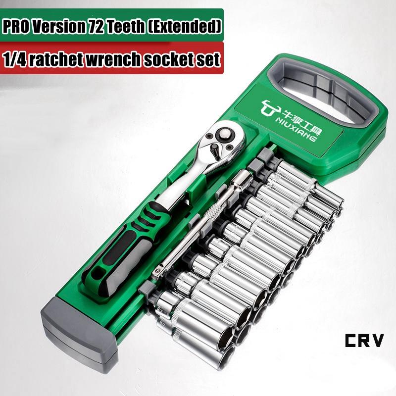 Drive Socket Set 1/4"-3/8"-1/2",CR-V Metric and Imperial Sockets with Quick-Release Ratchet Wrench,pro model 72 teeth, Sockets