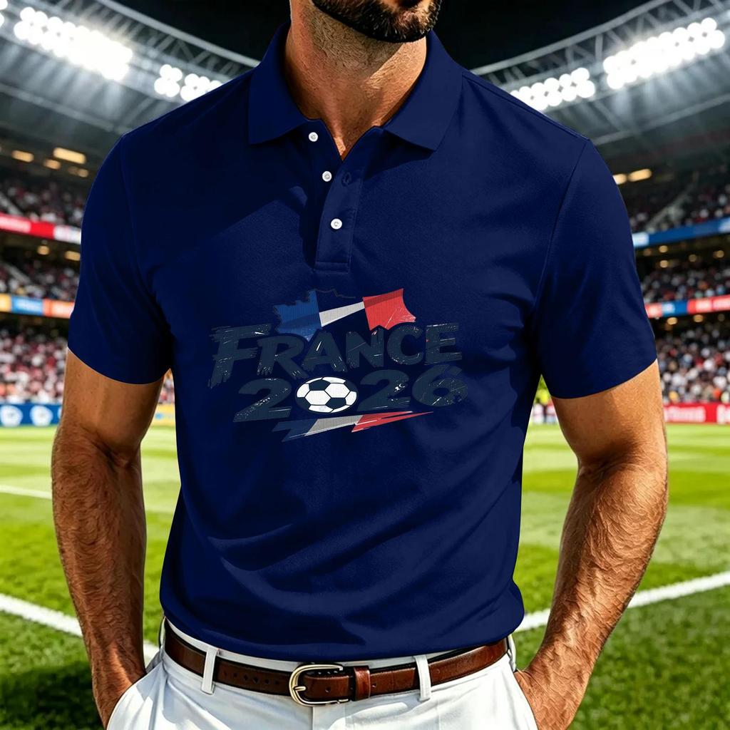 Men's Casual Short Sleeve Polo Shirt Quick Dry Breathable Mesh Fabric Lightweight Comfortable Fit Soccer Print Design