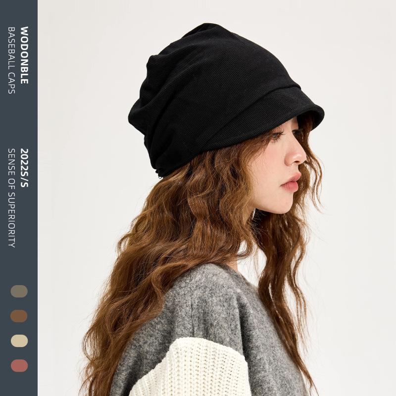 Women's 2023 Small Brim Stacked Beanie: Autumn/Winter Head-Wrapping Wool Hat for a Slimmer Look